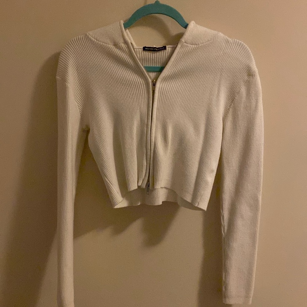 White Brandy Melville cropped zip up hoodie jacket